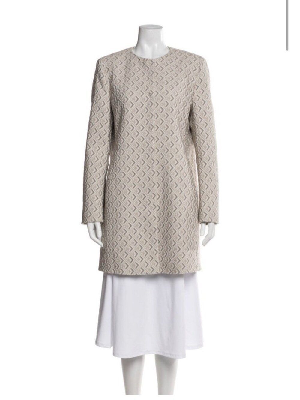 St. Emile Authentic Patterned Long Sleeve Beige Ivory Coat Jacket 12 Large